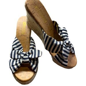 Chico’s Navy & White Striped Espadrille Wedge Sandals Women’s 7 EUC